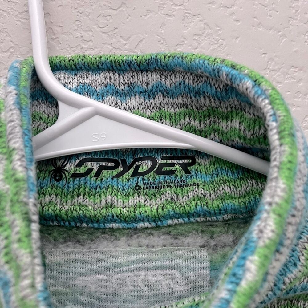 Spyder Women’s Size 6 Green Striped 1/4 Zip Fleece Sweater Chevron Outdoor Ski - Picture 3 of 4